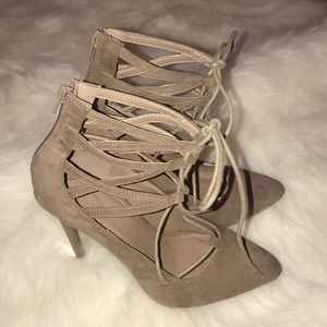 Lace Up Taupe Heels